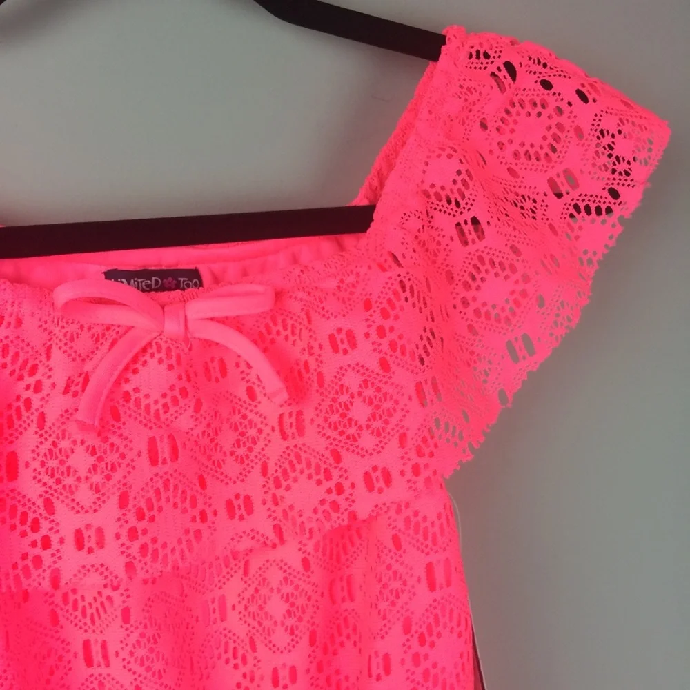 NWT Limited Too Lace Off Shoulder Flounce Ruffle Pink Romper Size 8